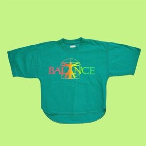Vintage 90s BALANCE Spellout Cropped Short Sleeve Top Green Small